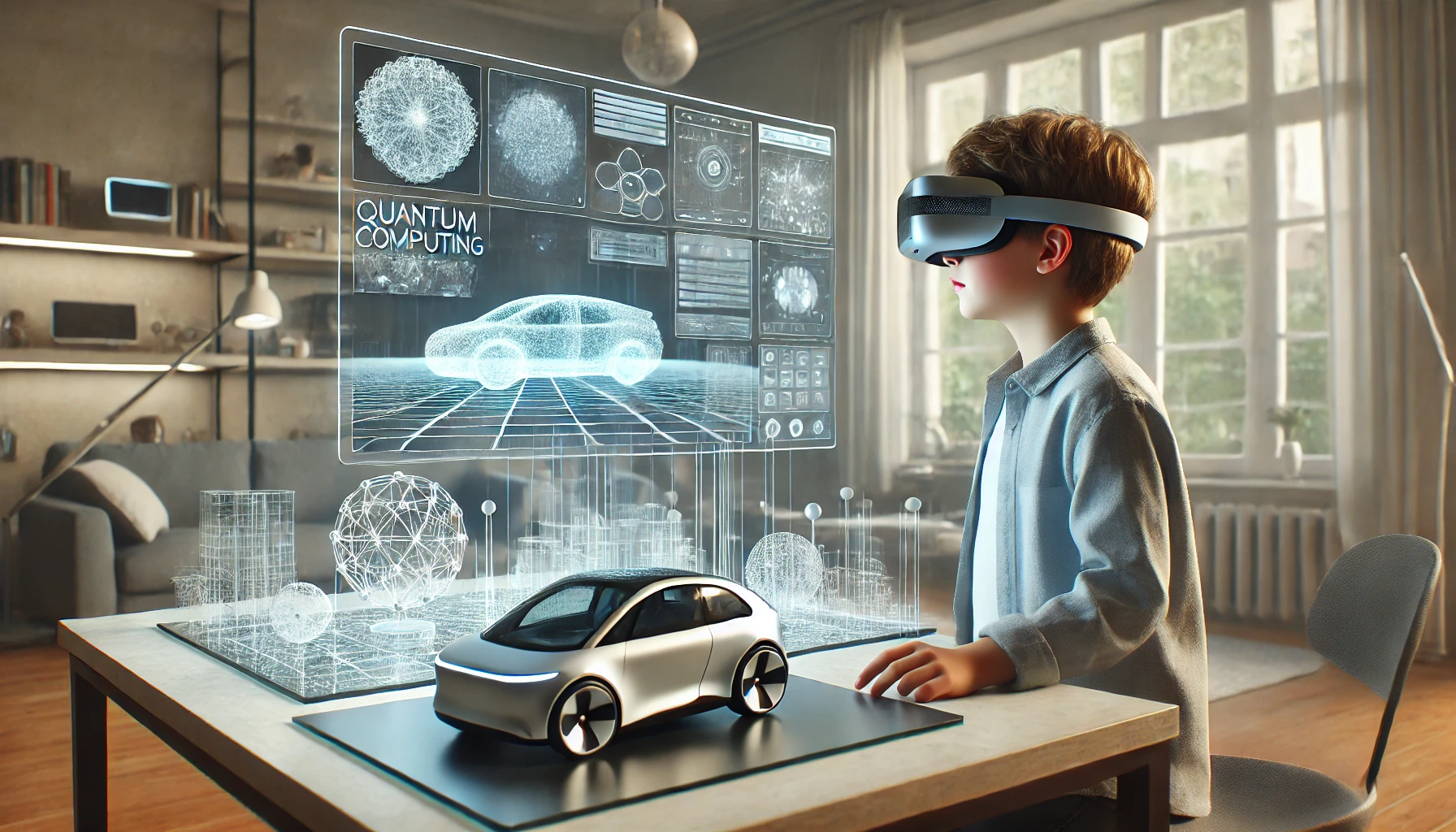 "Illustration of groundbreaking technology transforming 2024, featuring quantum computing, 5G, autonomous vehicles, VR, blockchain, and AR in retail."